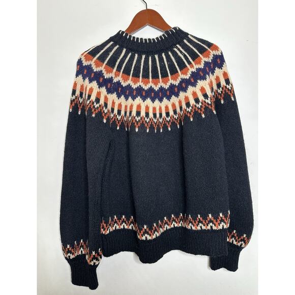 DOEN Size Lrg Black Field Sweater in Aberdeen Fair Isle Soft Baby Alpaca Blend - Picture 7 of 8